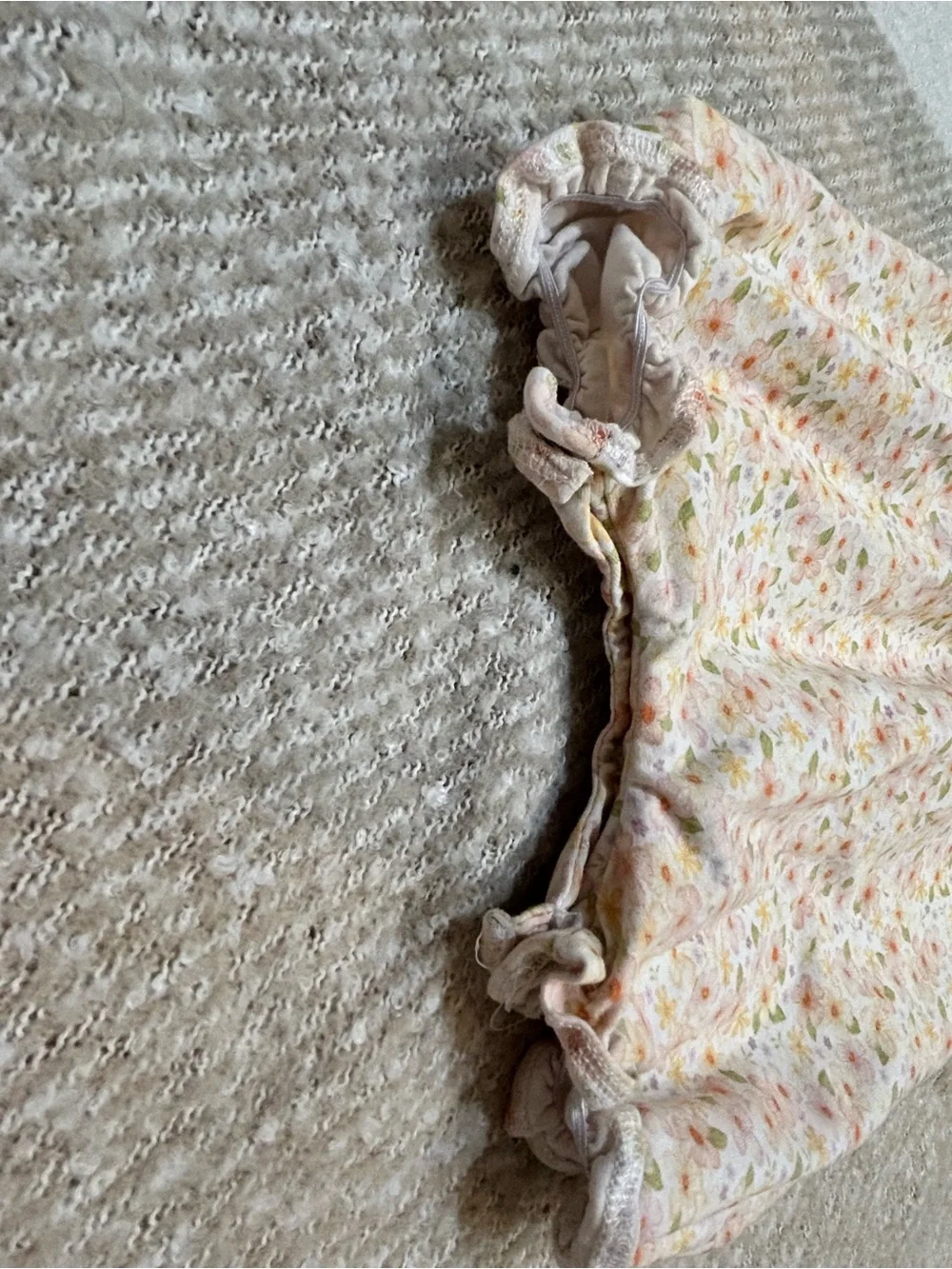 Stitchy Fish Floral Baby Romper with Pink Ruffle Sleeves EUC